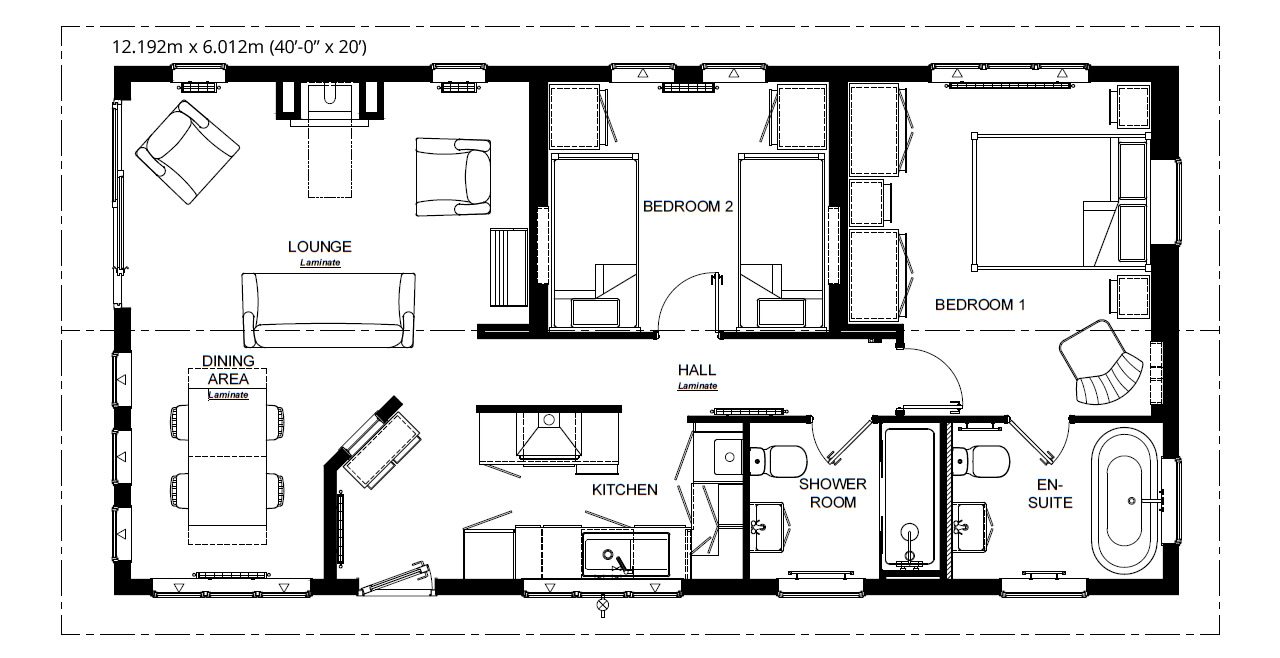 Spinney Lodge Floorplan - 12.192m x 6.012m (40'-0" x 20')