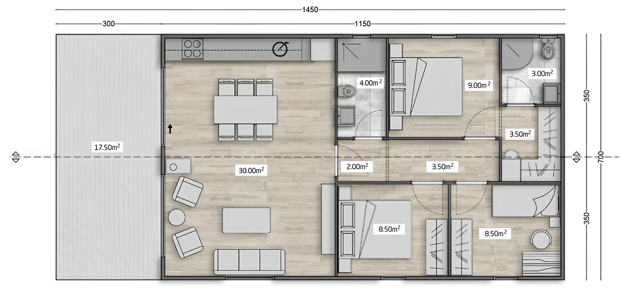 Three Bedroom Holiday Chalet Floorplan