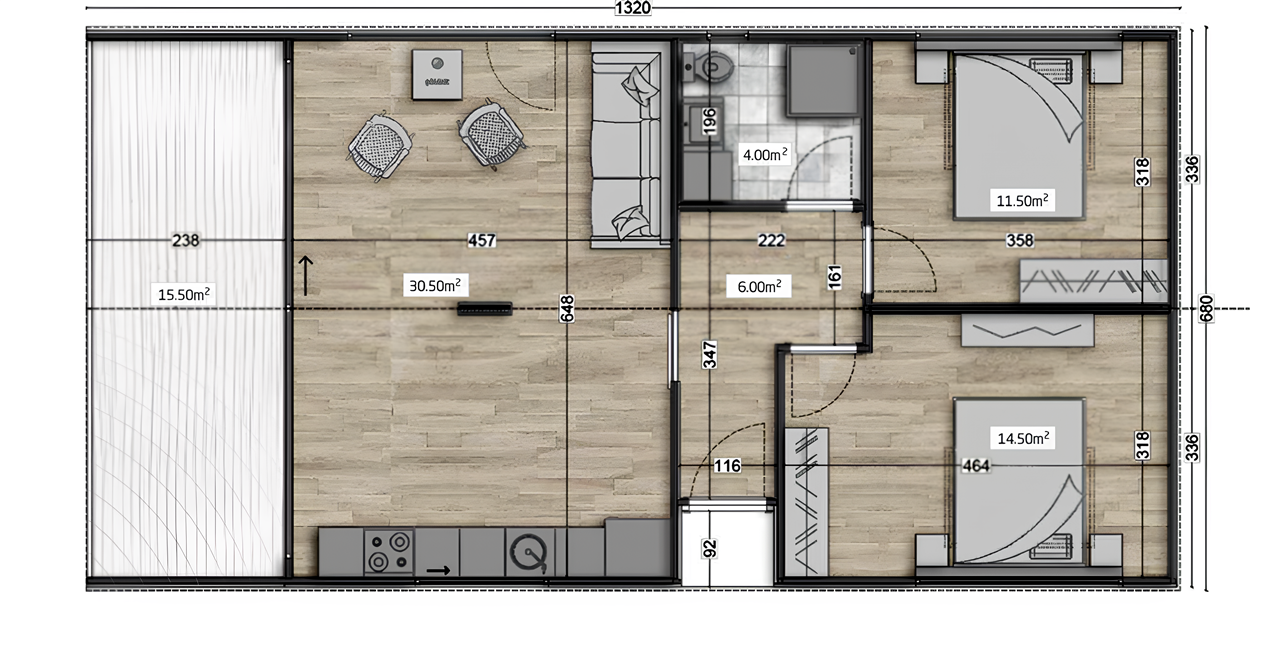 Two Bedroom Holiday Chalet Floorplan